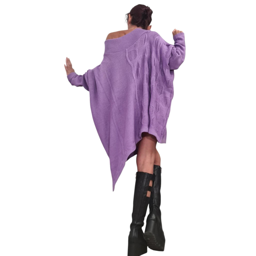 Lavender Asymmetrical Knitted Tunic Dress, Oversized Long Sweater, Plus Size Top