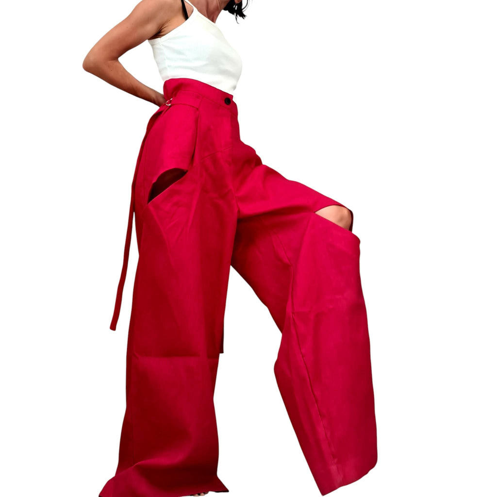 Turquoise Linen Harem Pants, Adjustable Waist, Wide Leg Trousers