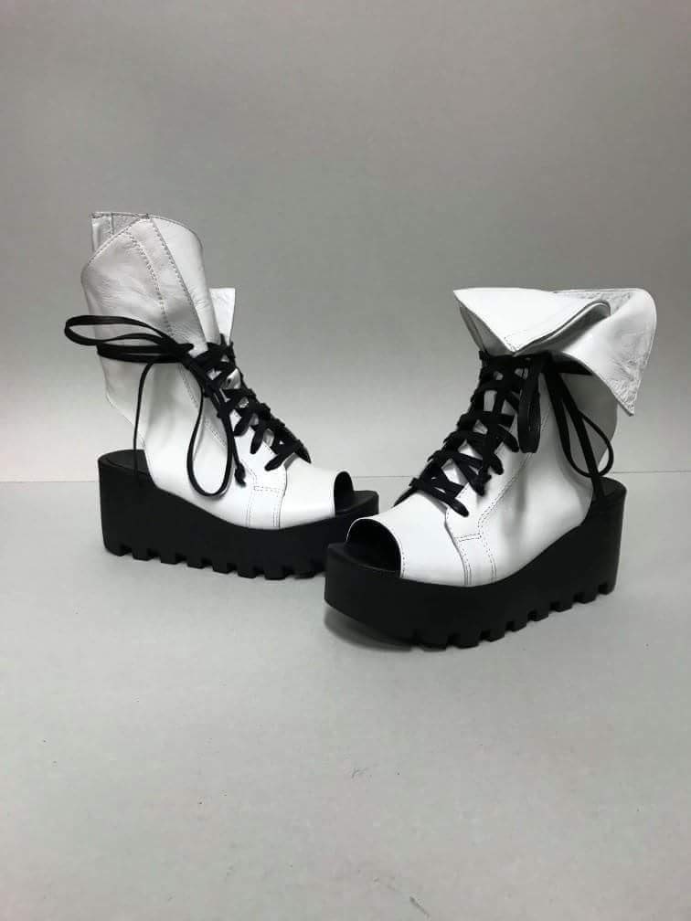White Leather Platform Sandals, Open Toe Summer Shoes, Wedding Women Footwear