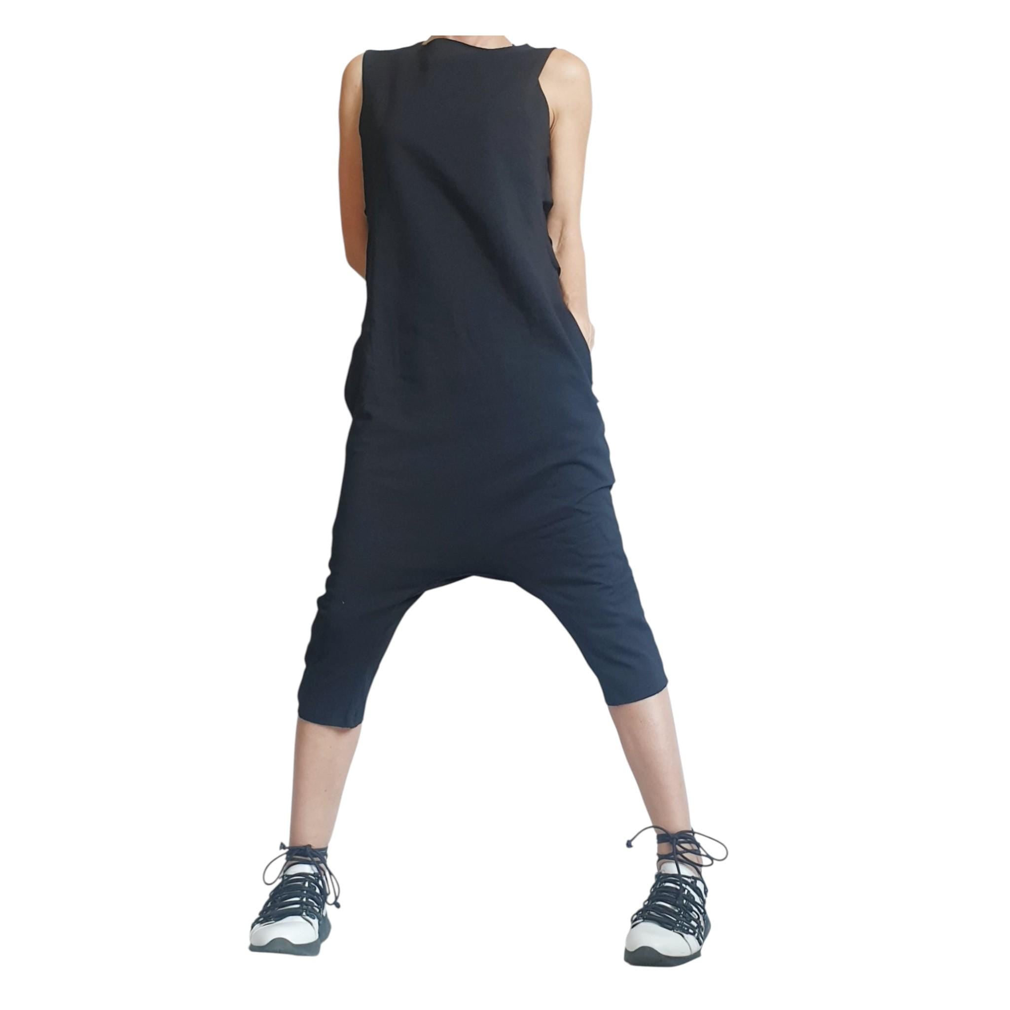 Black Harem Jumpsuit Loose Drop Crotch Women Outfit Asymmetric Oversize Gothic Grunge Clothing