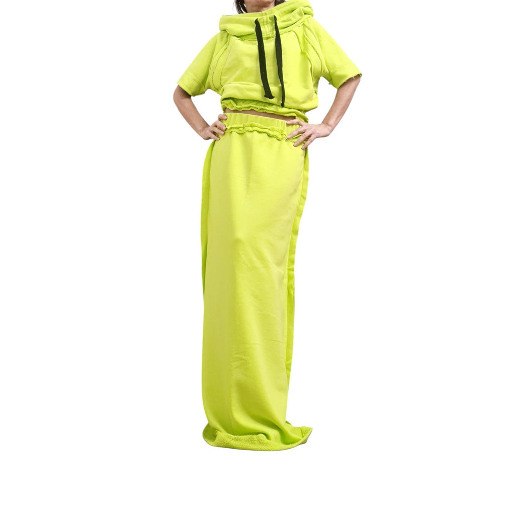 Lime Green Crop Top Hoodie | Avant Garde Streetwear | Handmade Cotton Top for Women