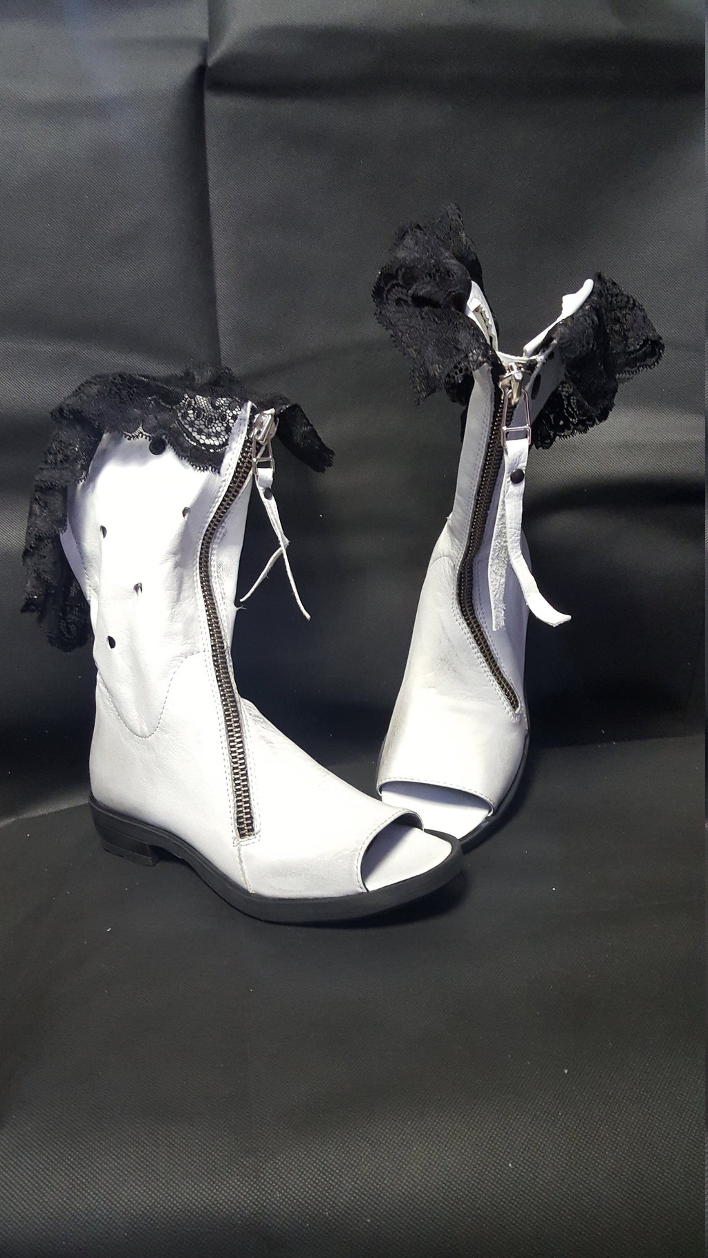 White Open Toes Summer Boots, Lace Ankle Leather Shoes, Extravagant Wedding Booties