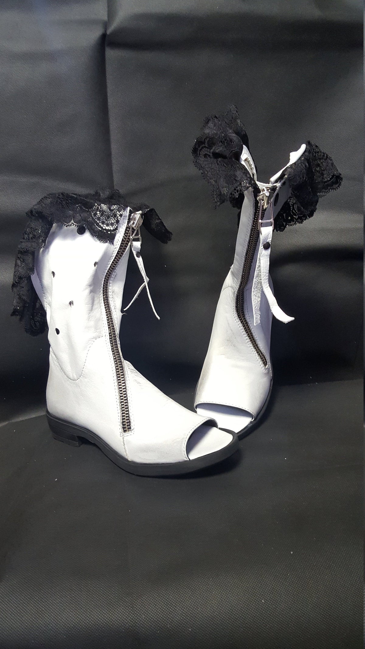 White Open Toes Summer Boots, Lace Ankle Leather Shoes, Extravagant Wedding Booties