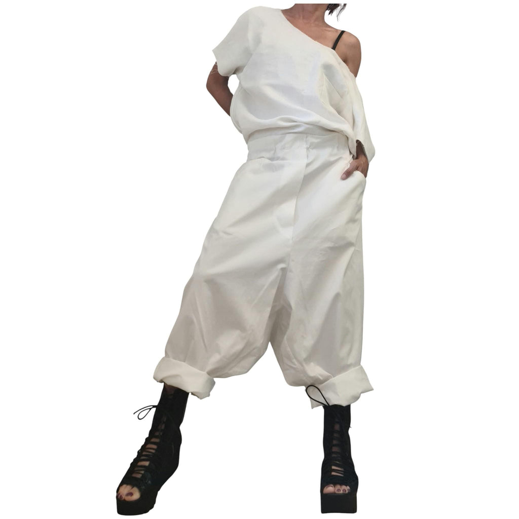 Baby Pink Harem Jumpsuit, Open Back Linen Top, Loose Satin Drop Crotch Overall Women