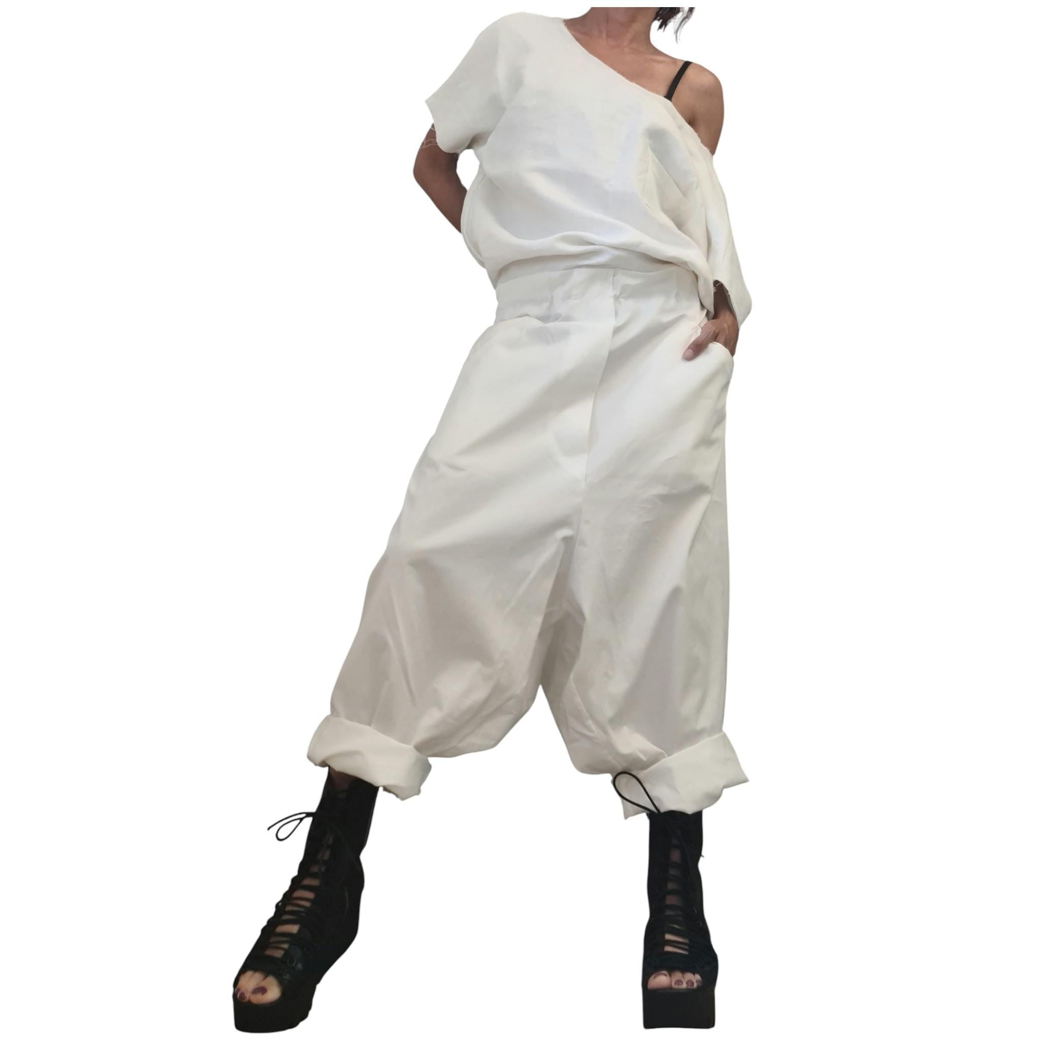 Baby Pink Harem Jumpsuit, Open Back Linen Top, Loose Satin Drop Crotch Overall Women