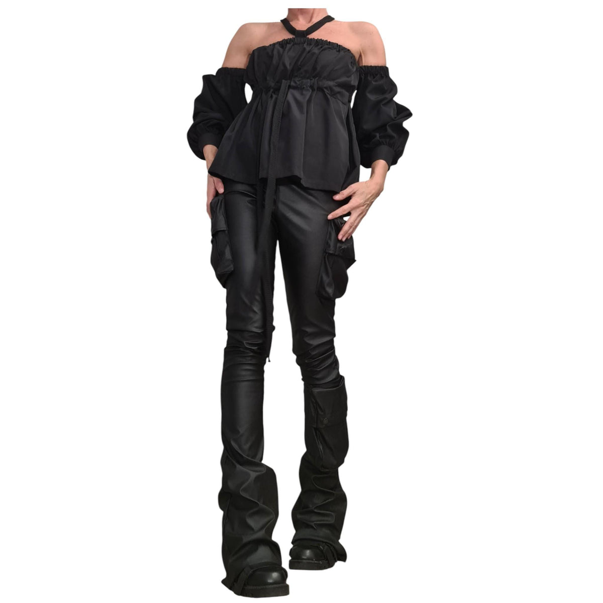 Black Off Shoulder Shirt, Deconstructed Sleeves Top, Avant Garde Black Blouse, Minimalist Loose Tunic