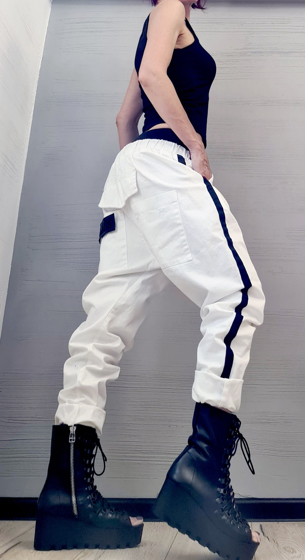 White Wide Leg Trousers, Plus Size Cotton Pants, Designer Clothing