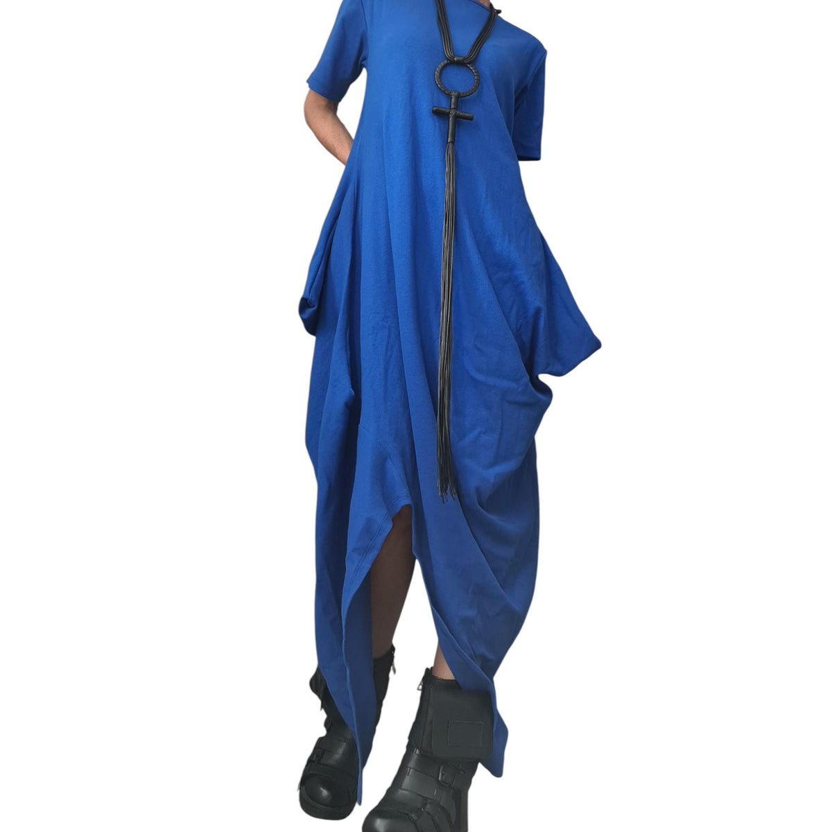 Yellow Cotton Rib Maxi Dress, Asymmetric Avant Garde Dress, Plus Size Clothing