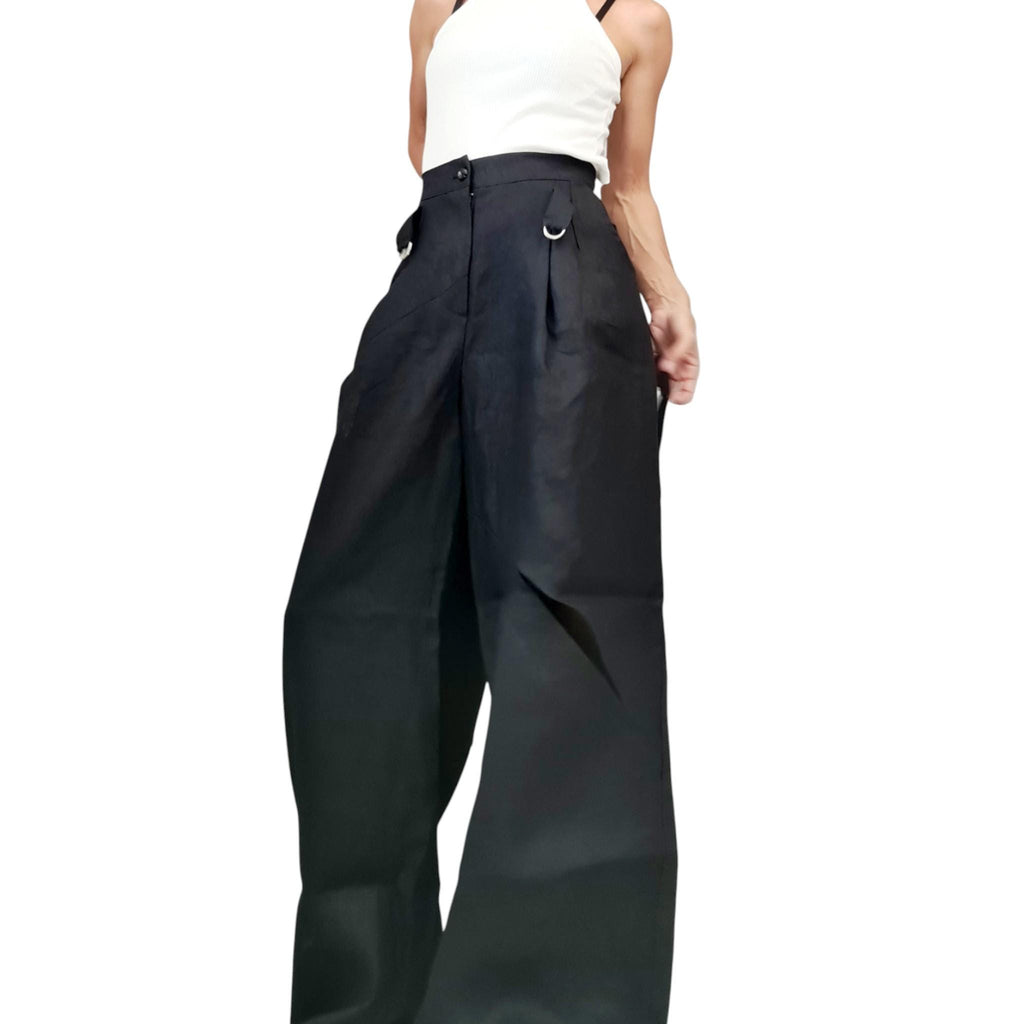 Black Linen Harem Pants, Wide Leg Gothic Trousers
