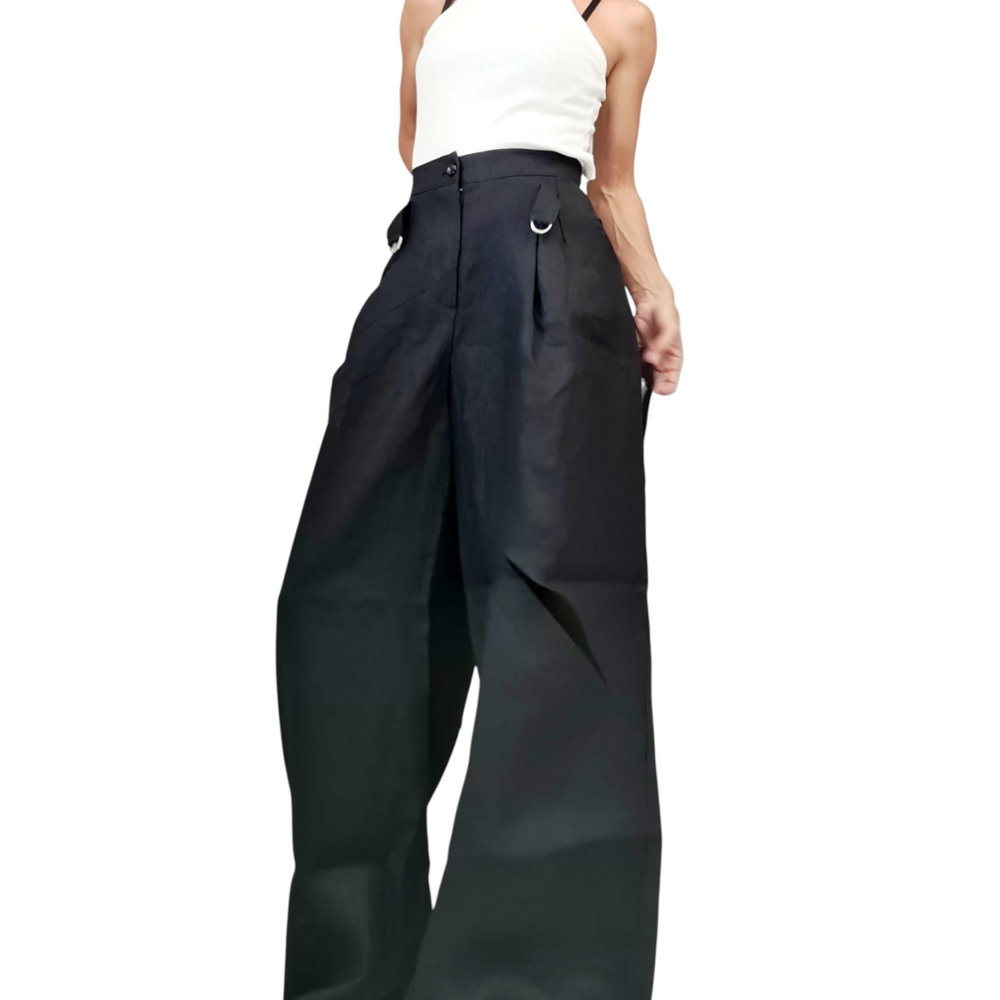 Black Linen Harem Pants, Wide Leg Gothic Trousers