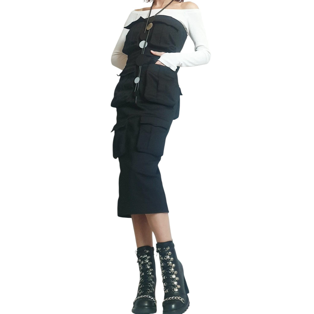 Extravagant Black Denim Рocket Dress, Gothic Dress, Asymmetric Cocktail Fit Dress,