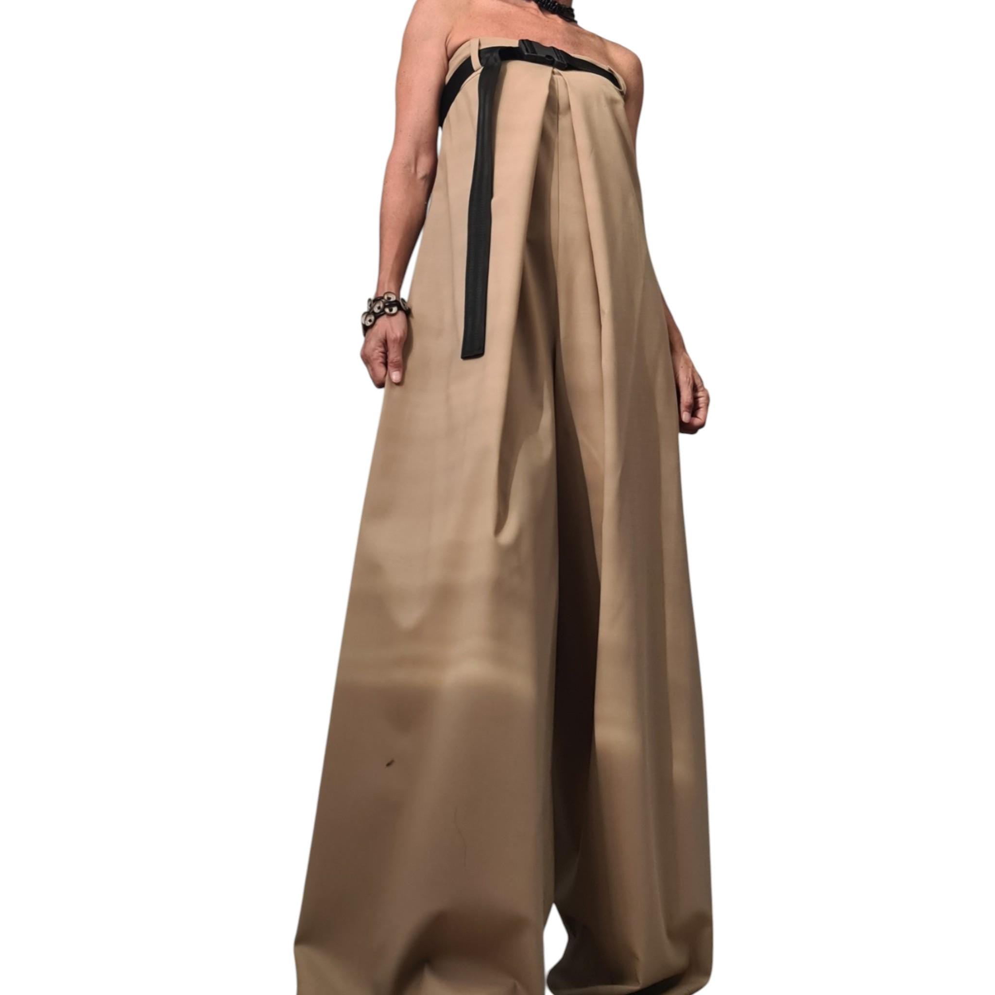 Wide Leg Jumpsuit, Sleeveless Bustier Overall, Beige Harem Jumpsuit