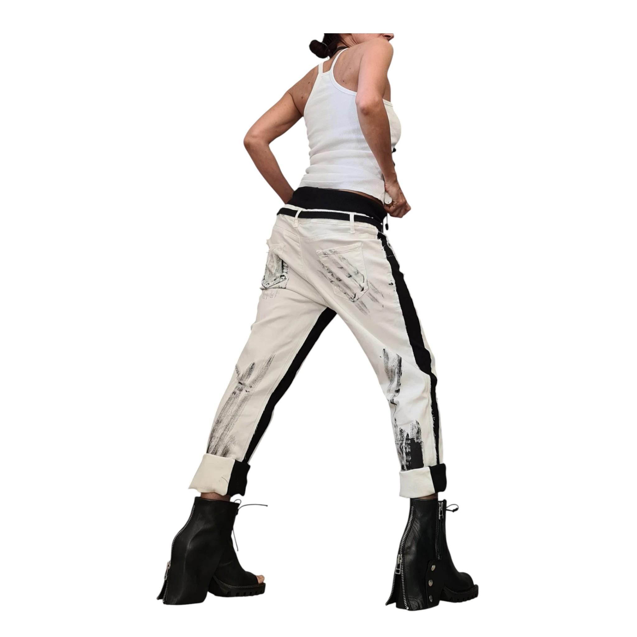 Extravagant Women Denim Pants, Avant Garde Pants, Casual Denim Harem Pants