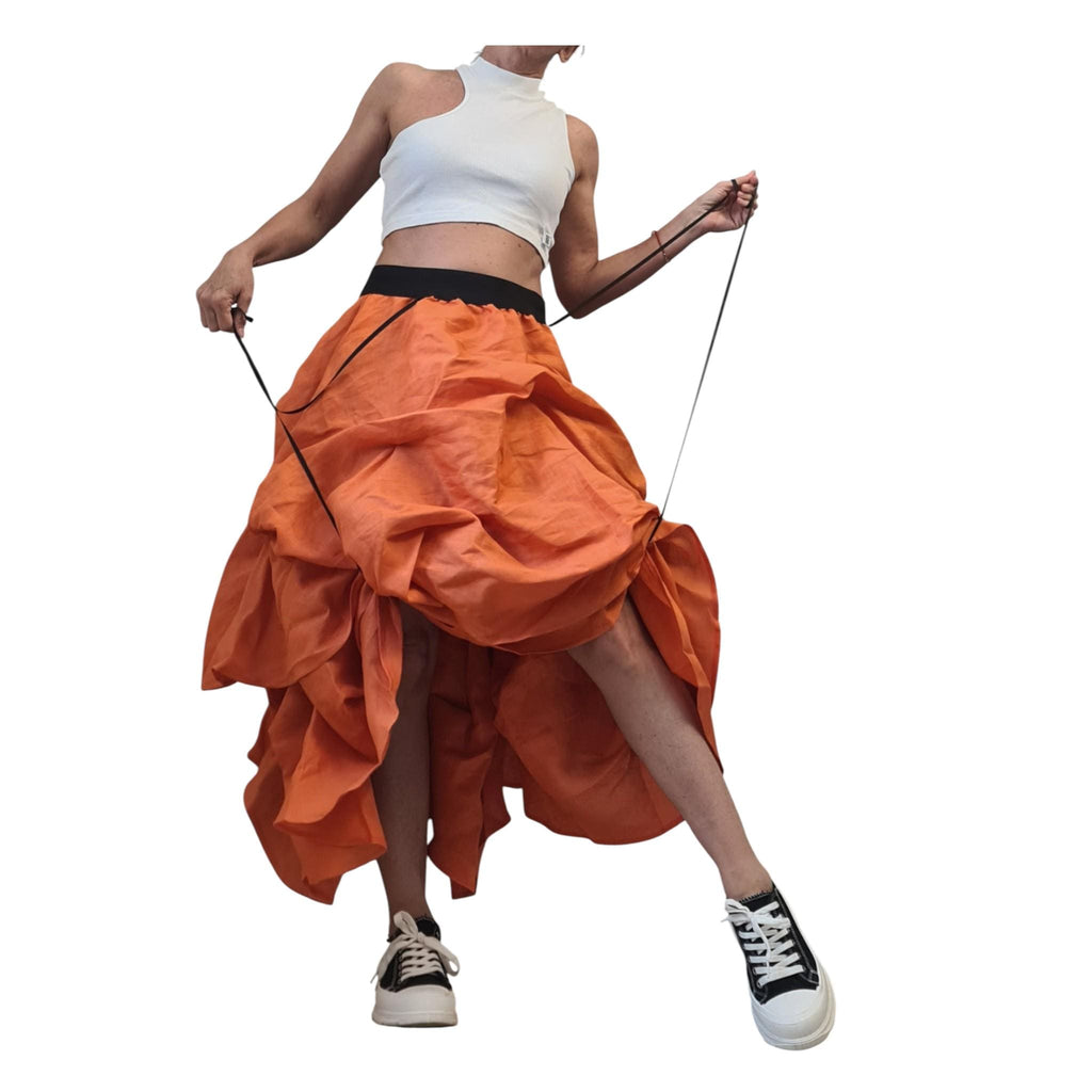 White Linen High Low Skirt, Asymmetric Convertible Dress