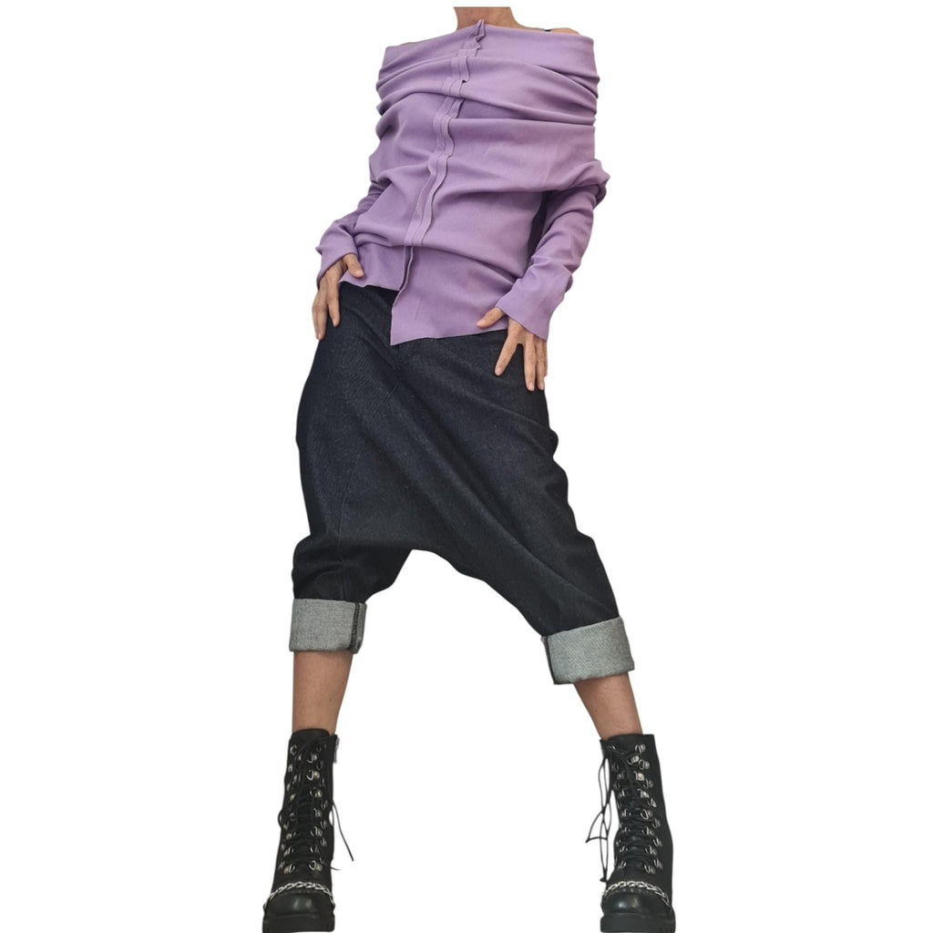 Dusty Rose Plus Size Cotton Blouse, Asymmetric Rib Oversize Blouse, Deconstructed Cut, Long Sleeve