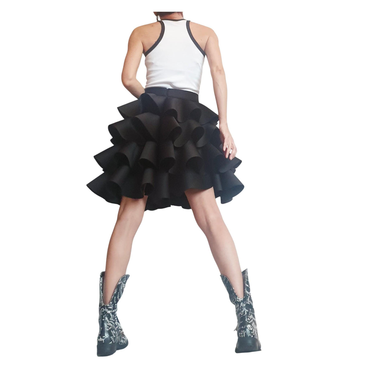 Black Asymmetric Ruffle Skirt, Extravagant Gothic Ball Waist Skirt