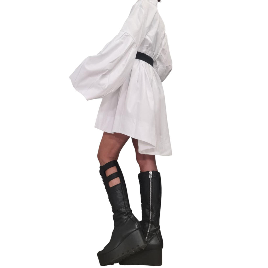 White Asymmetric Tunic Dress, Extravagant Sleeve, Oversized Shirt