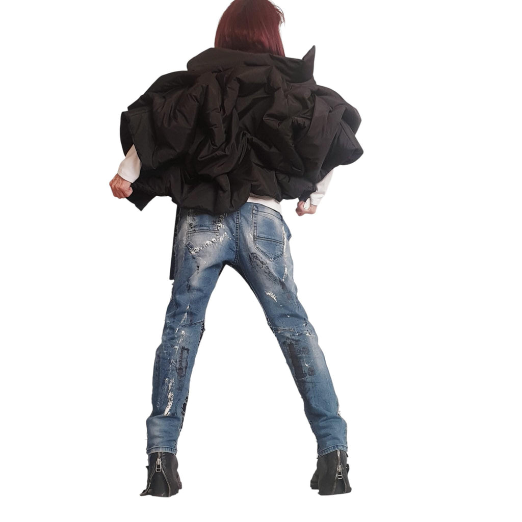 Brick Orange Asymmetric Puffer Vest, Oversized Quilted Sleeveless Jacket, Cropped Winter Gilet