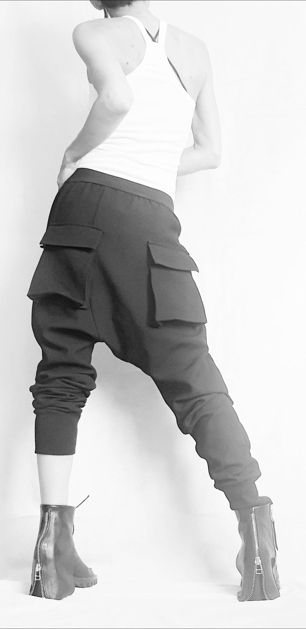 Gothic Black Harem Pants, Cargo Trousers Style