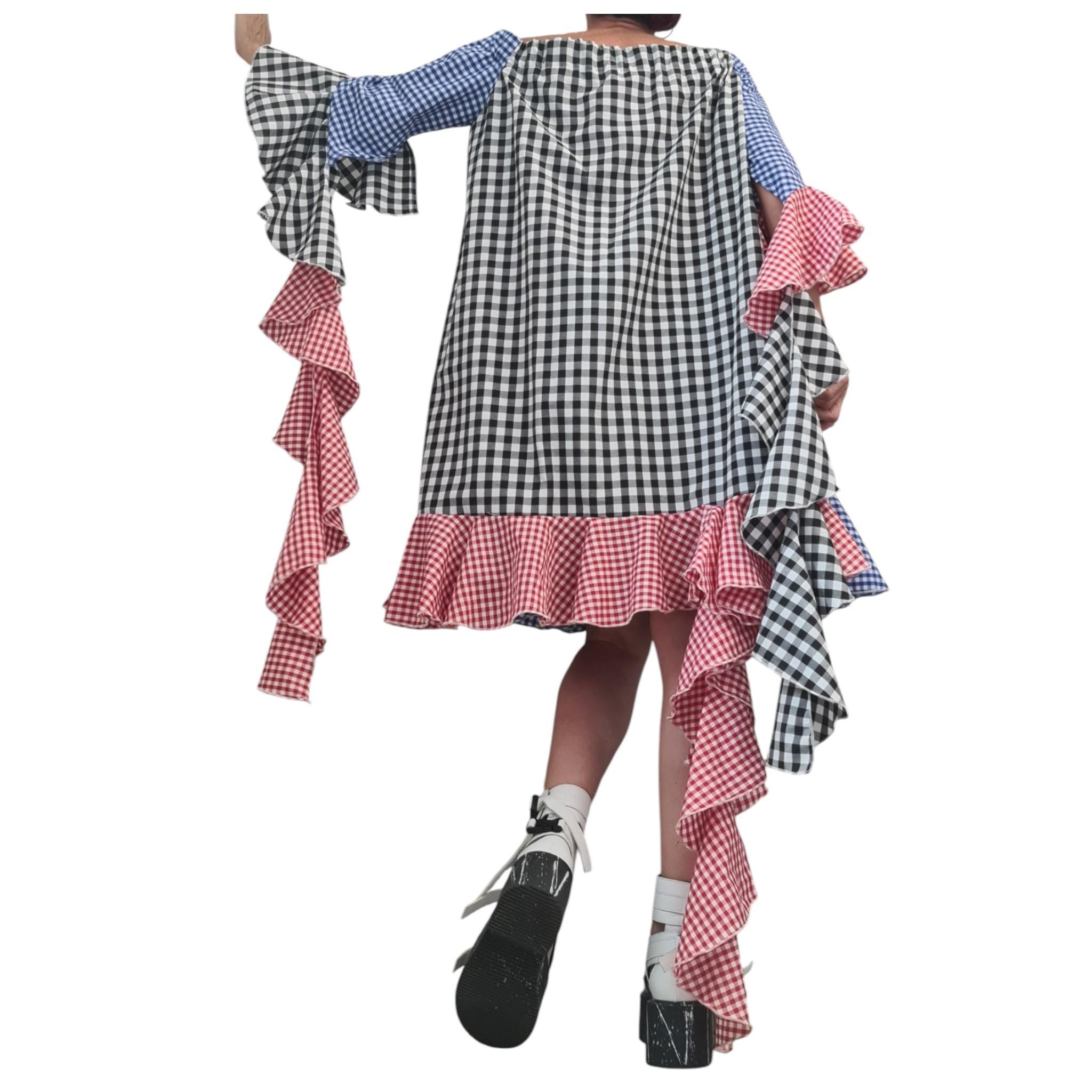 Extravagant Plaid Asymmetric Knee-Length Dress, Plus Size Cotton Dress