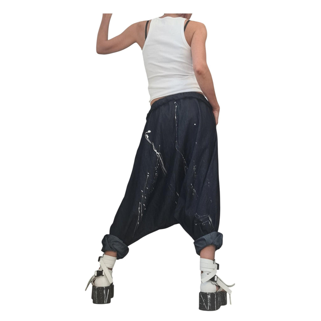 Extravagant Denim Harem Trousers, Avant Garde Deep Drop Crotch Pants for Women