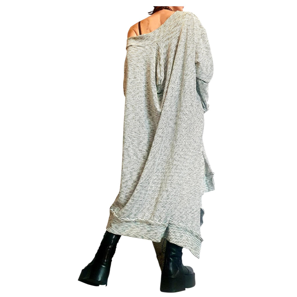 One Shoulder Maxi Dress: Striped Knit Oversize (Plus Size XS-5XL)