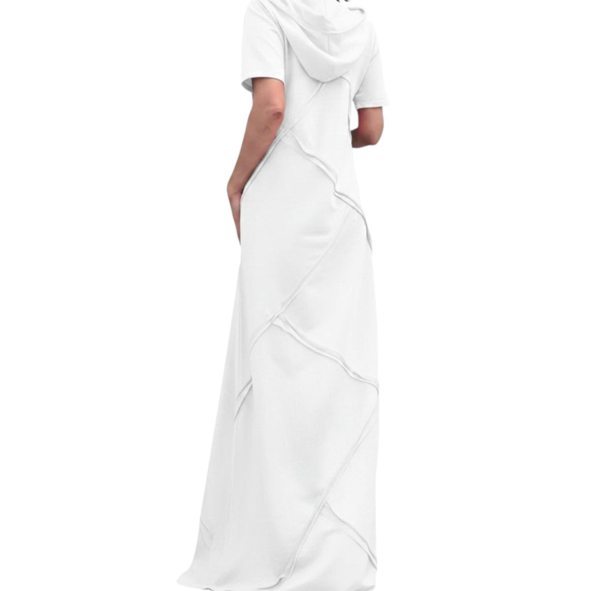Lime Green Hooded Maxi Dress, Loose Summer Dress, Asymmetric Trim, Pockets, Short Sleeve Clothing