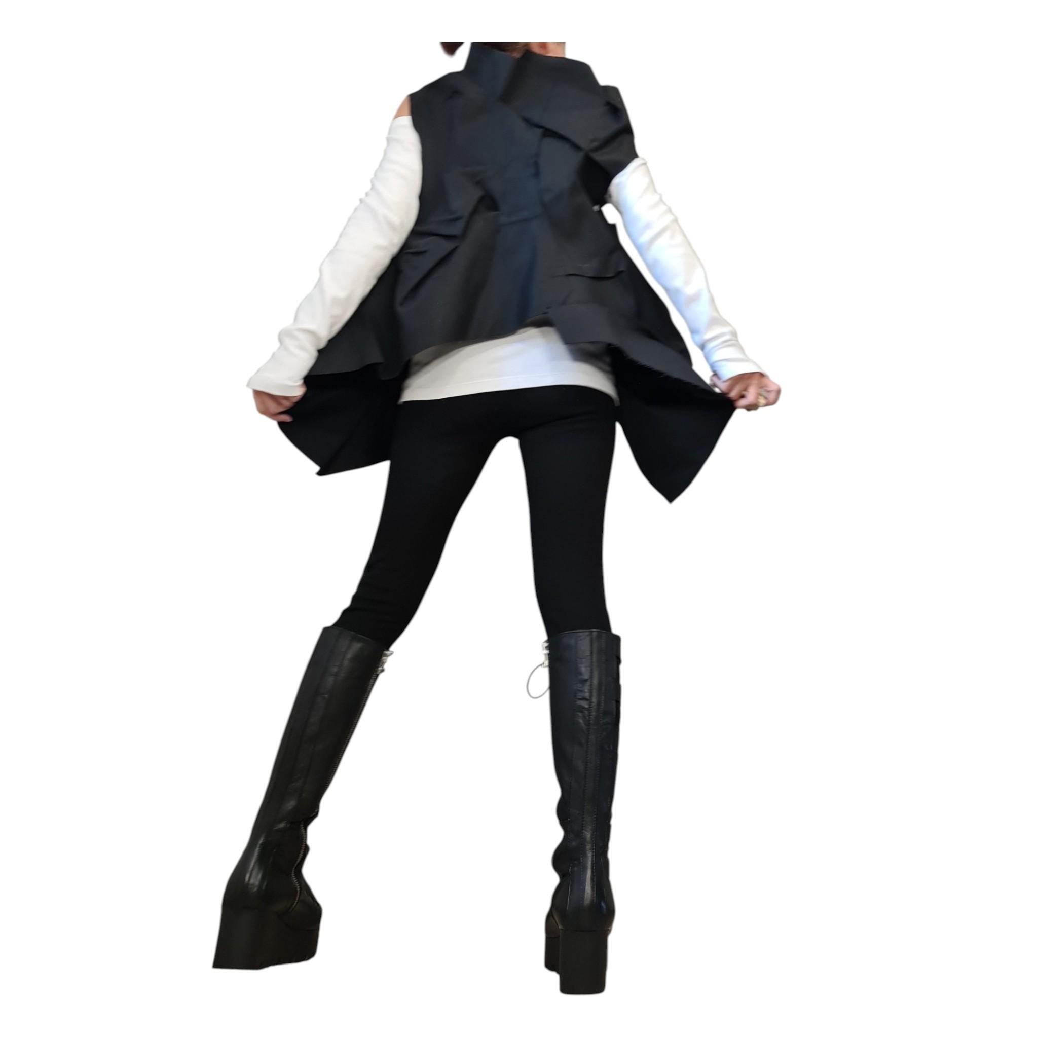 Extravagant Black Denim Vest, Gothic Asymmetric Sleeveless Vest, Designer Avant Garde Jacket