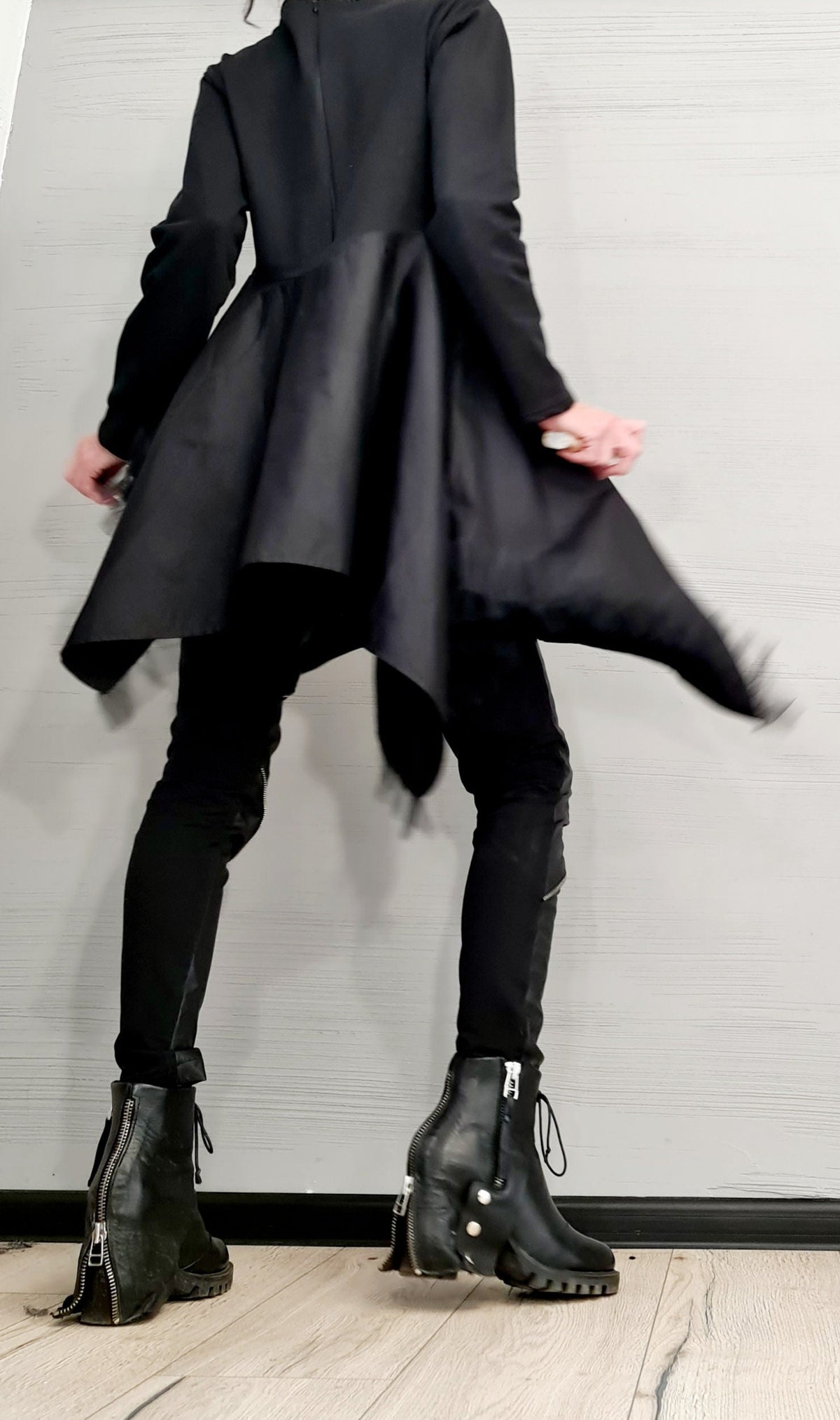 Avant Garde Tunic Dress, Deconstructed Asymmetric Tulle Top, Long Sleeve Loose Fit