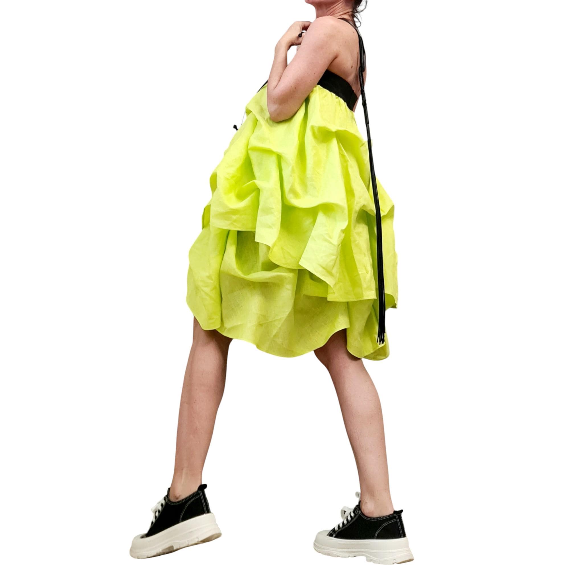 Lime Linen Layered Circle Skirt – Voluminous Avant Garde Design Womens Statement Clothing