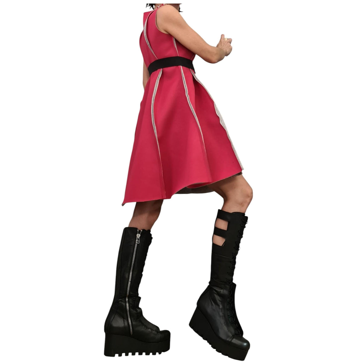 Reversible neoprene dress, two color sleeveless mini, flared silhouette, plus size women clothing
