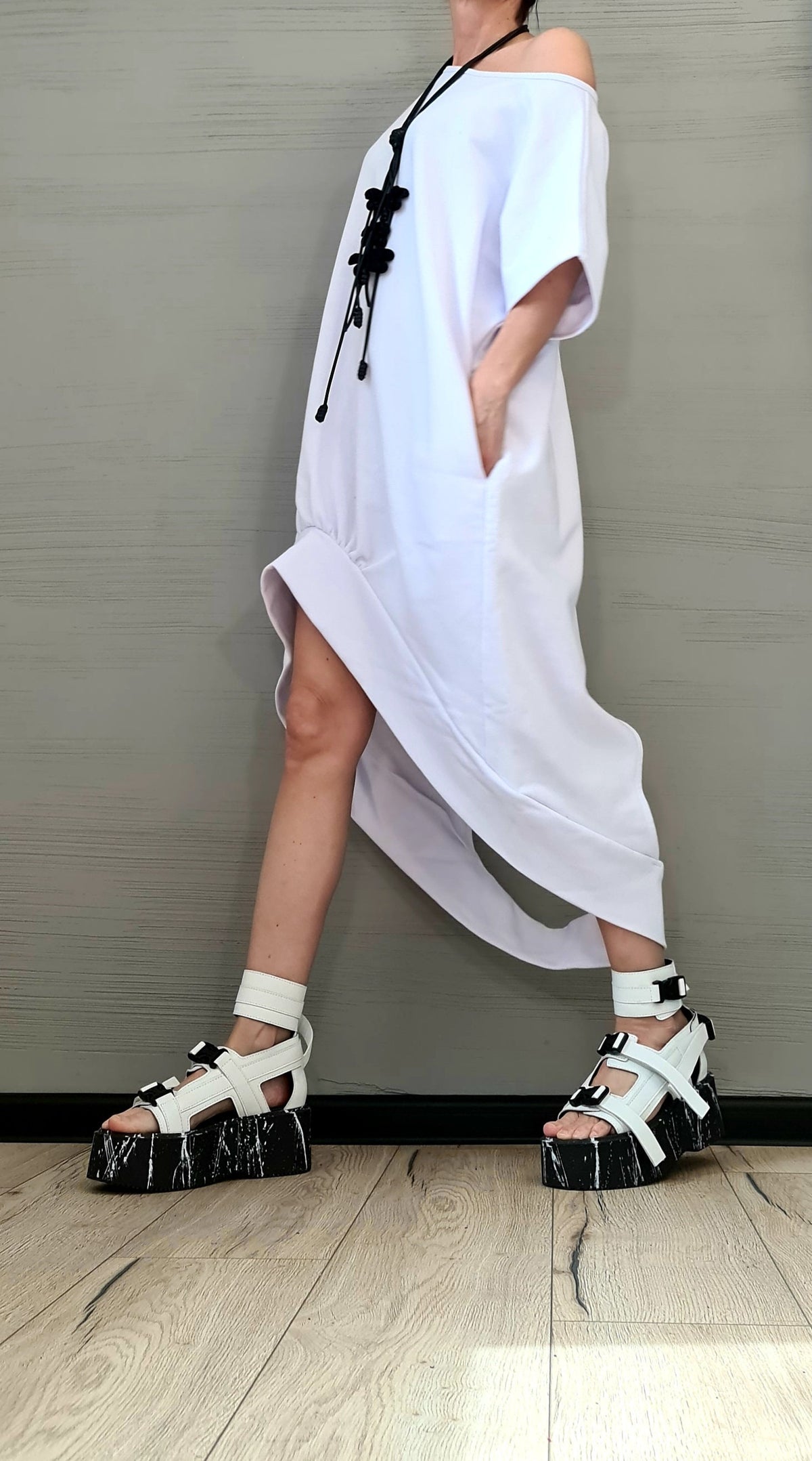 Extravagant Asymmetric Cotton Tunic, Oversize Sleeveless Dress
