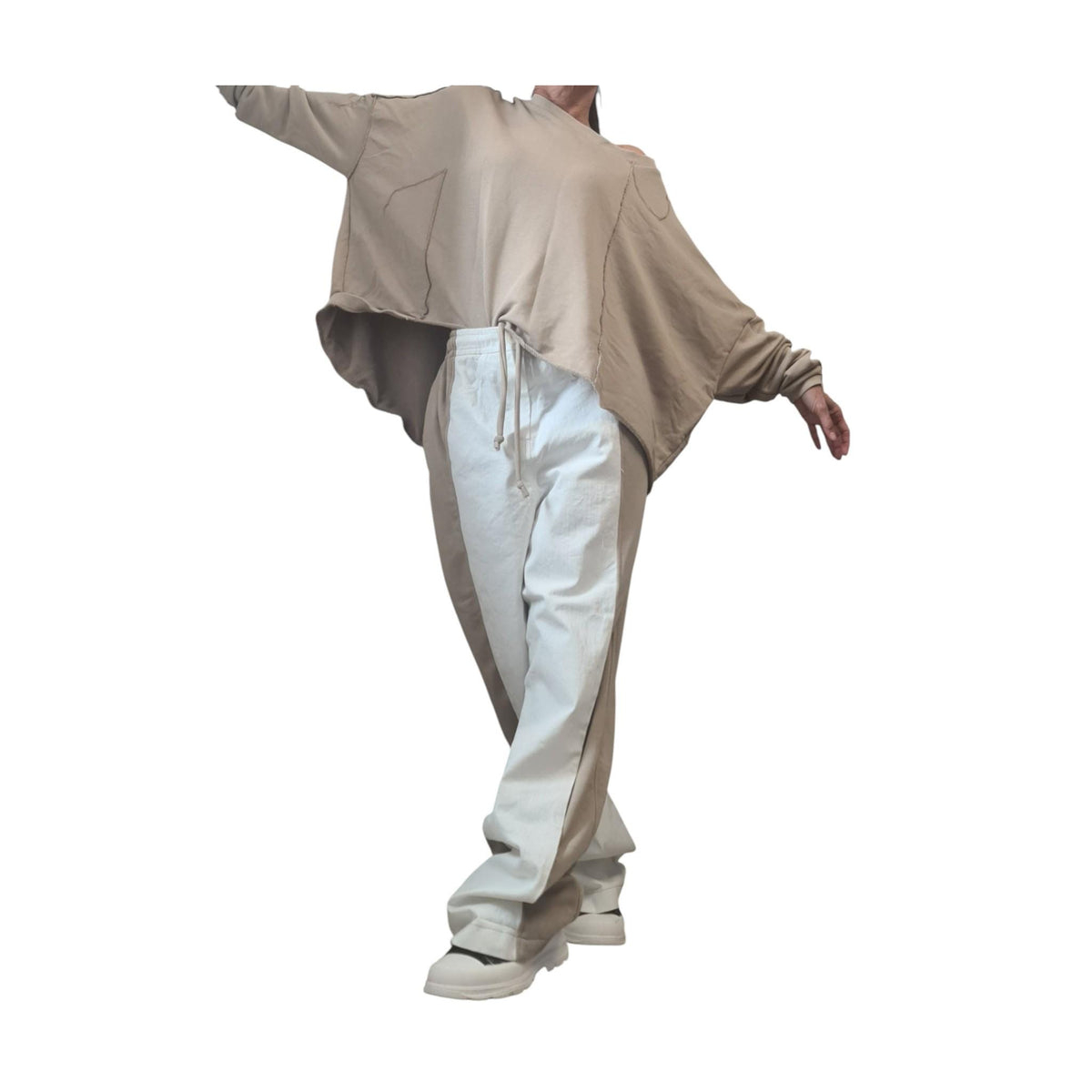Cotton Denim Harem Pants Loose Set, Asymmetrical Blouse, Extravagant Style for women