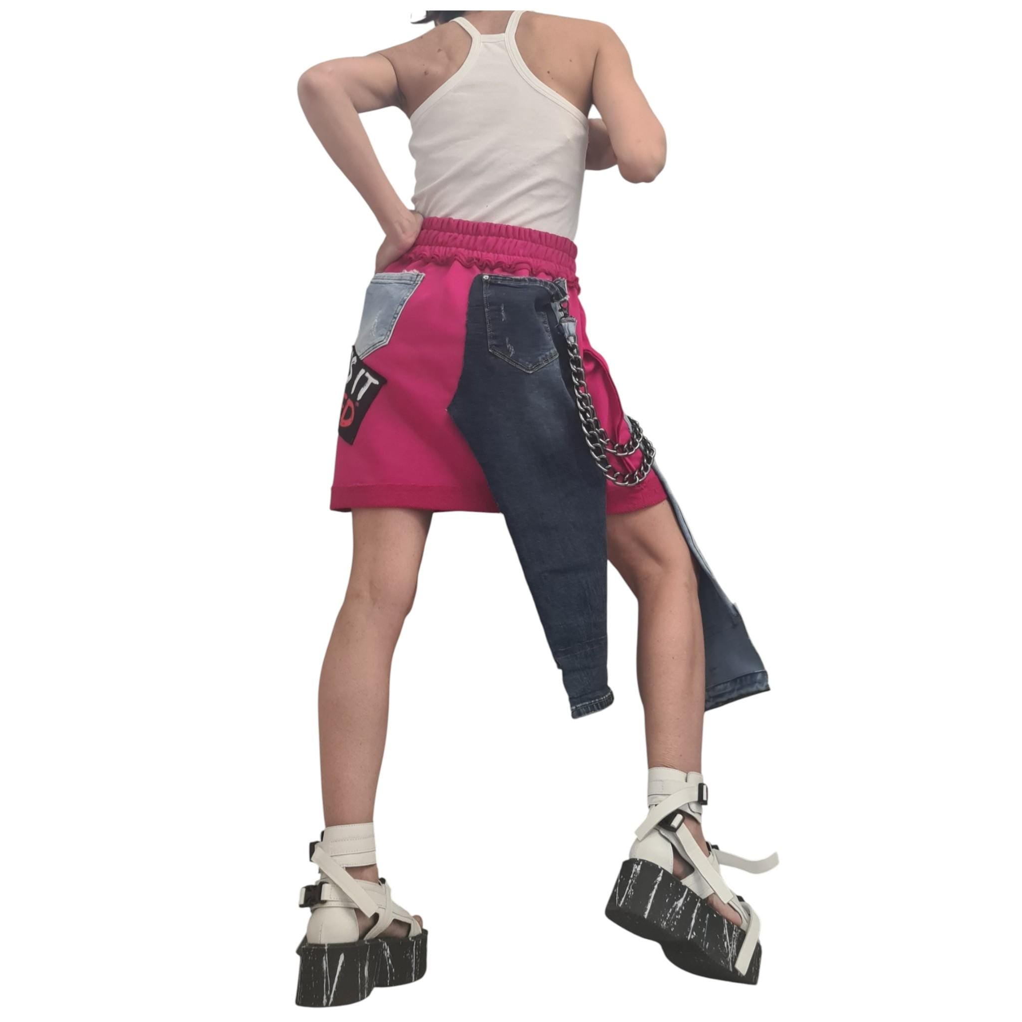 New collection Extravagant Short Skirt, Cotton Denim Skirt, Deconstructed Avant Garde Skirt Outside Seam