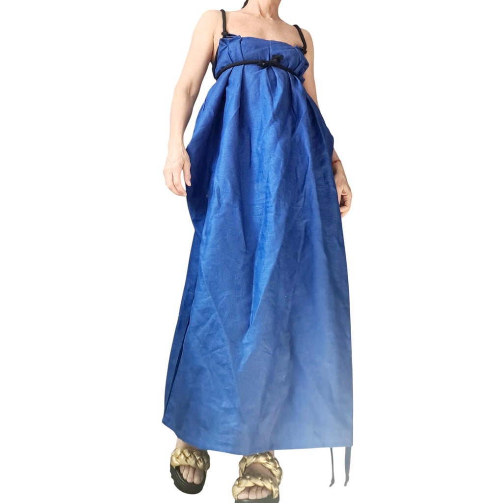 Linen Asymmetric Maxi Dress – Loose Plus Size Linen Dress – Avant-Garde Long Linen Dress – Minimalist Boho Outfit