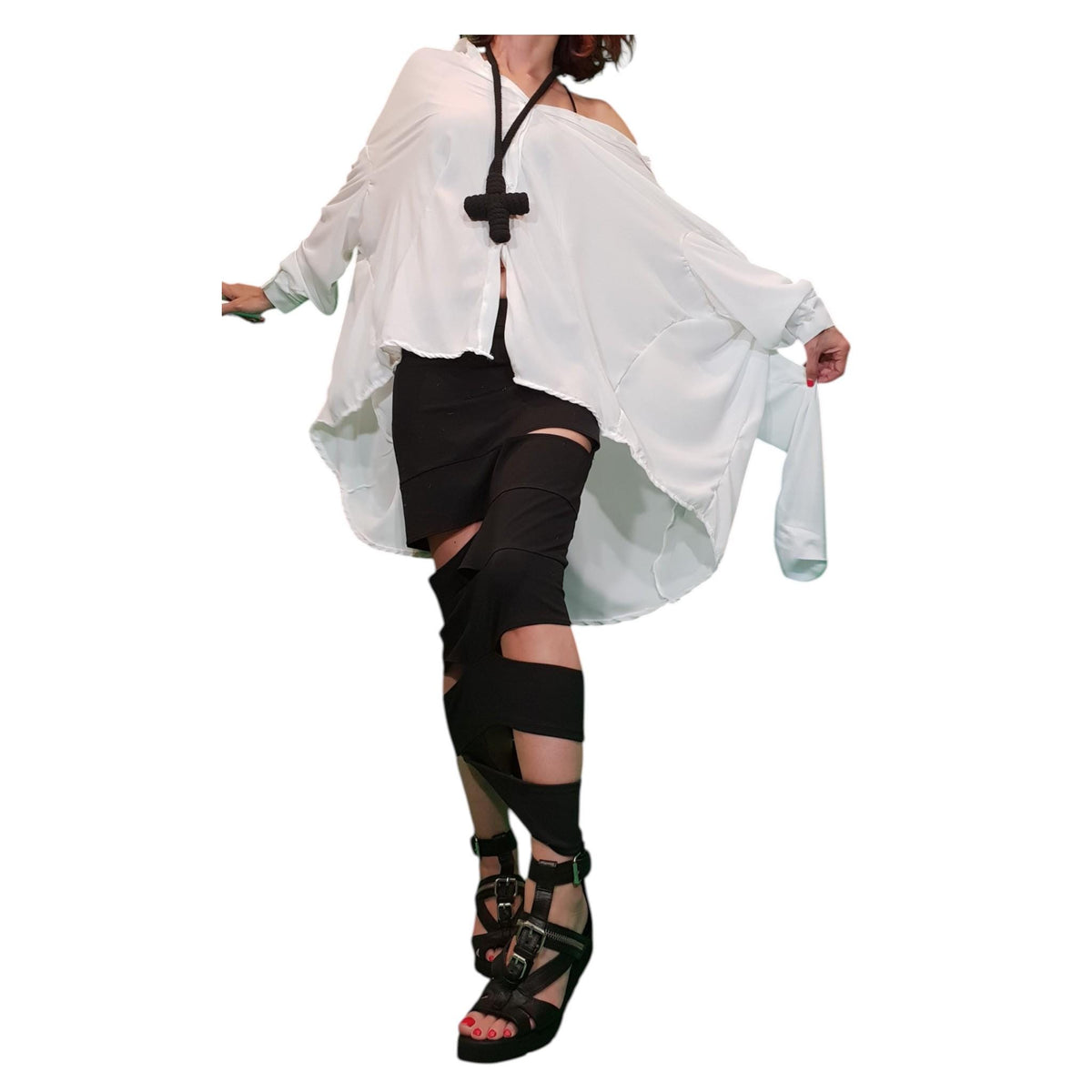 Chiffon Extravagant Shirt, Four Sleeves, Loose Gothic Tunic, Oversized See Through Top