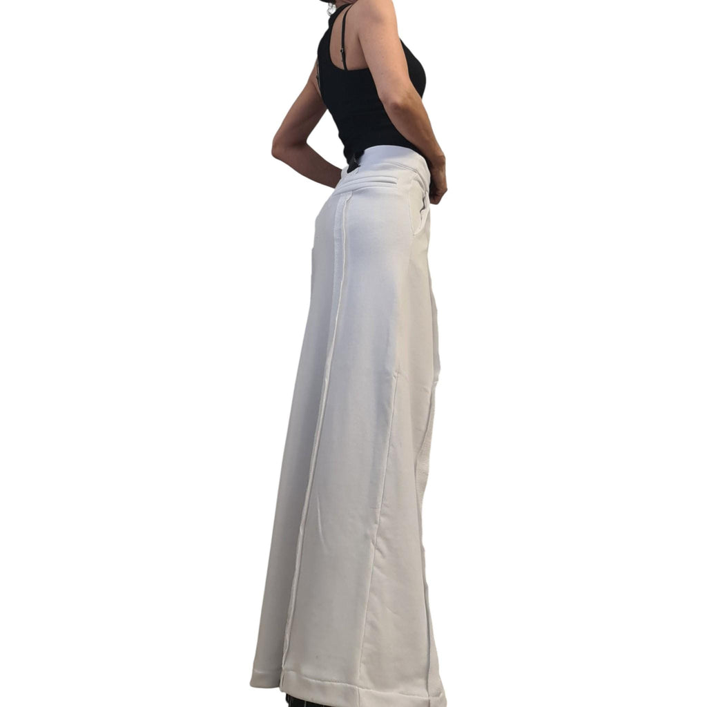 White Maxi Cotton Skirt for Women, Outer Seam, Black Ziperr Detail