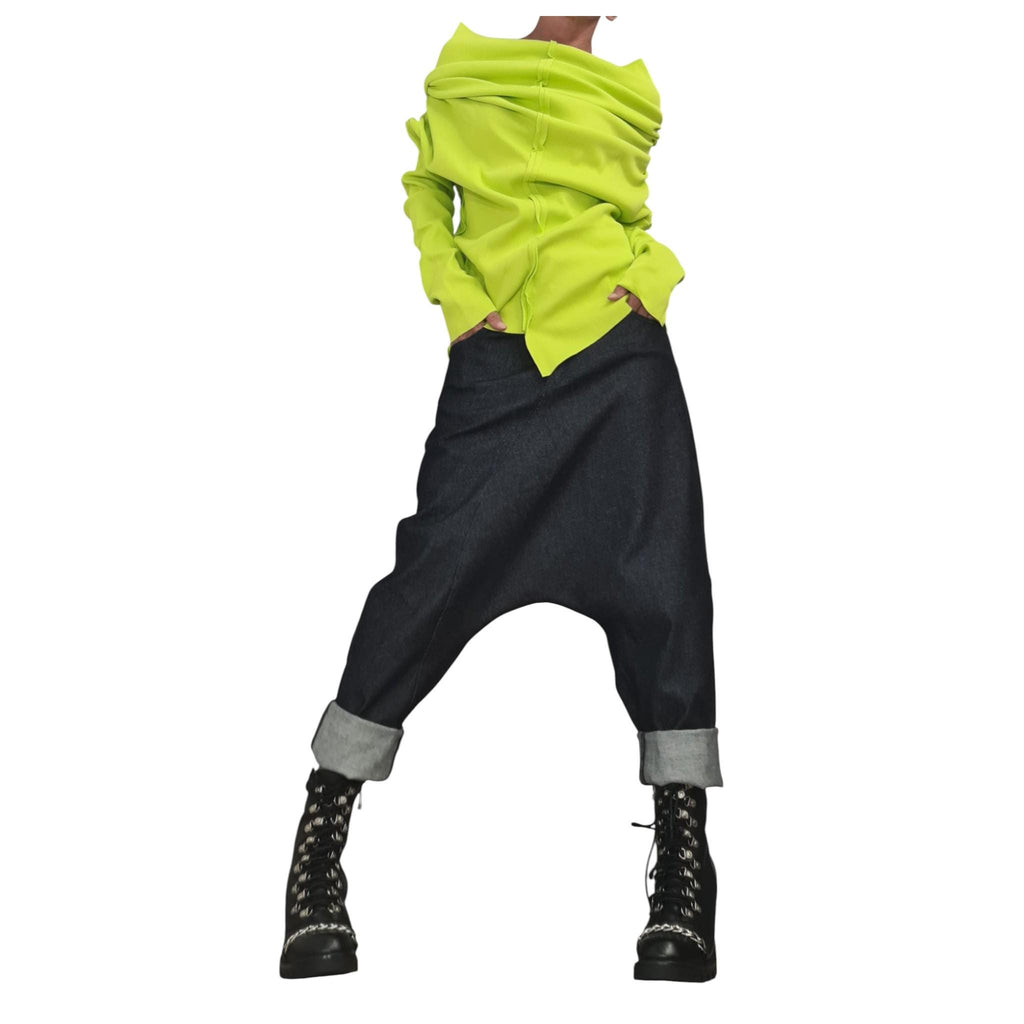 Lime Asymmetric Women Cotton Top, Deconstructed Fitted Blouse, Bare Shoulder Style, Avant Garde Blouse