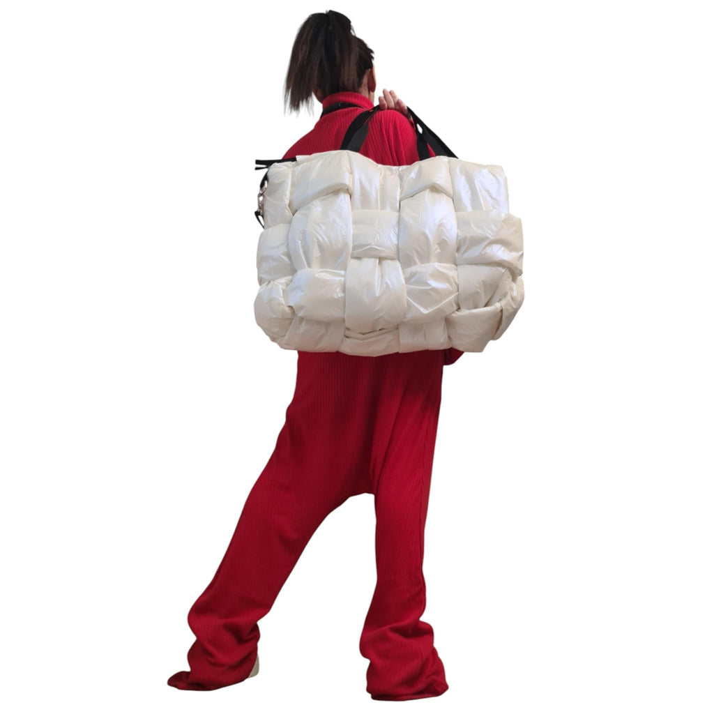 White Pearl Puffer Tote Bag | Woven Oversize Design | women’s clothing | statement