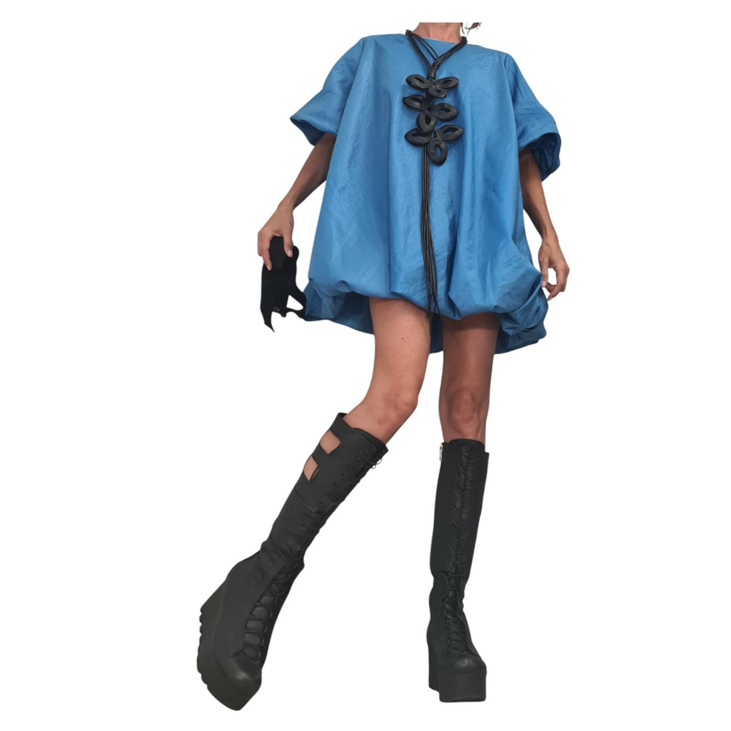 Blue Taffeta Tunic, Loose Oversized Fit, Party Dress