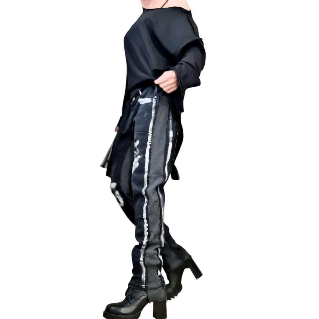 Extravagant Painted Denim Streetwear Pants, Unisex Style