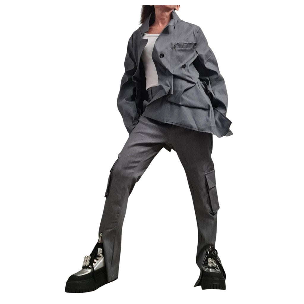 Gray Denim Blazer, Avant Garde Jacket, Deconstructed Gothic Clothing, Japanese Style Blazer Women