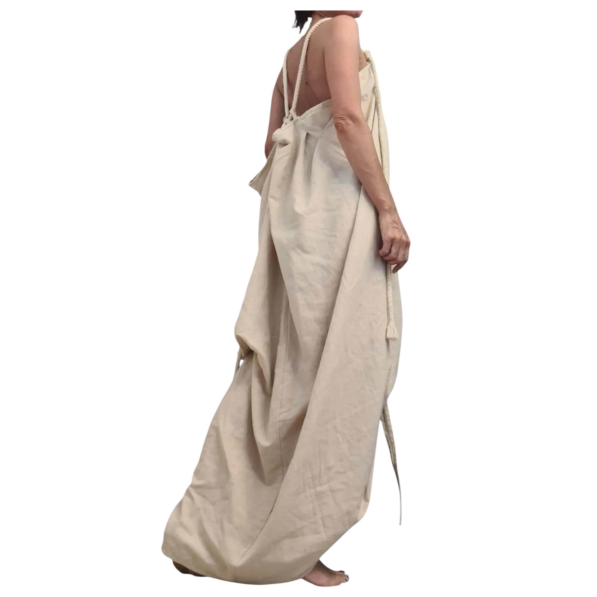 Beige Linen Long Dress, Asymmetric Plus Size Clothing, Sleeveless Open back Dress