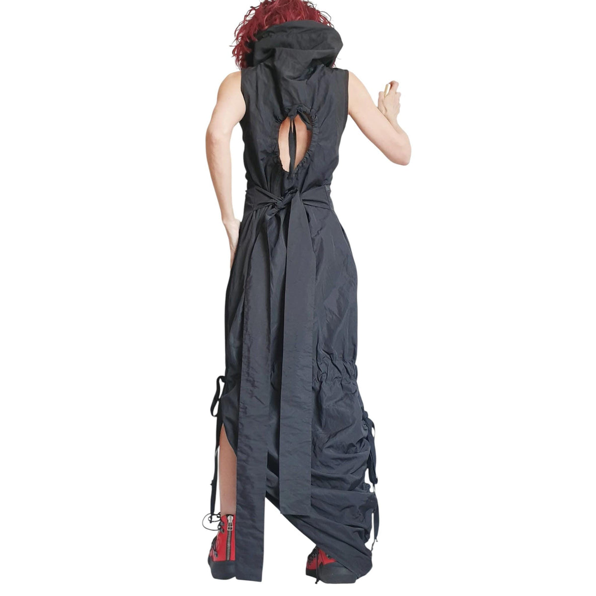 Blue Asymmetric Taffeta Dress, Sleeveless Cocktail Maxi Dress