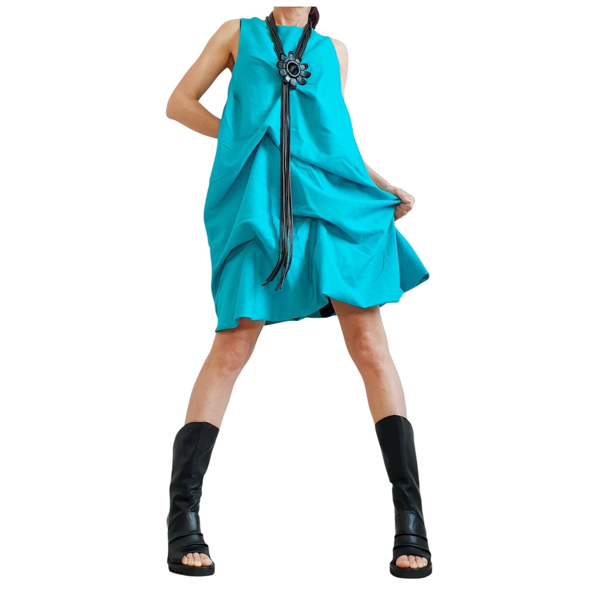 Turquoise Linen Dress for Women, Sleeveless Asymmetric Loose Fit, Avant Garde Handmade Clothing