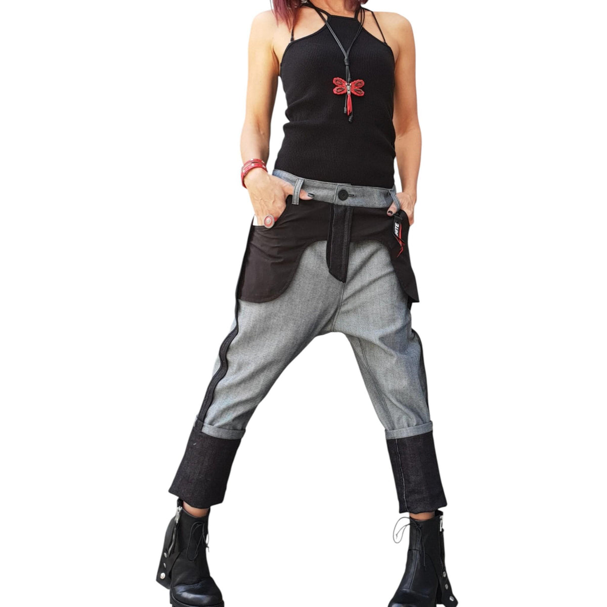 Grunge Denim Harem Pants - Comfortable Loose Fit for Women