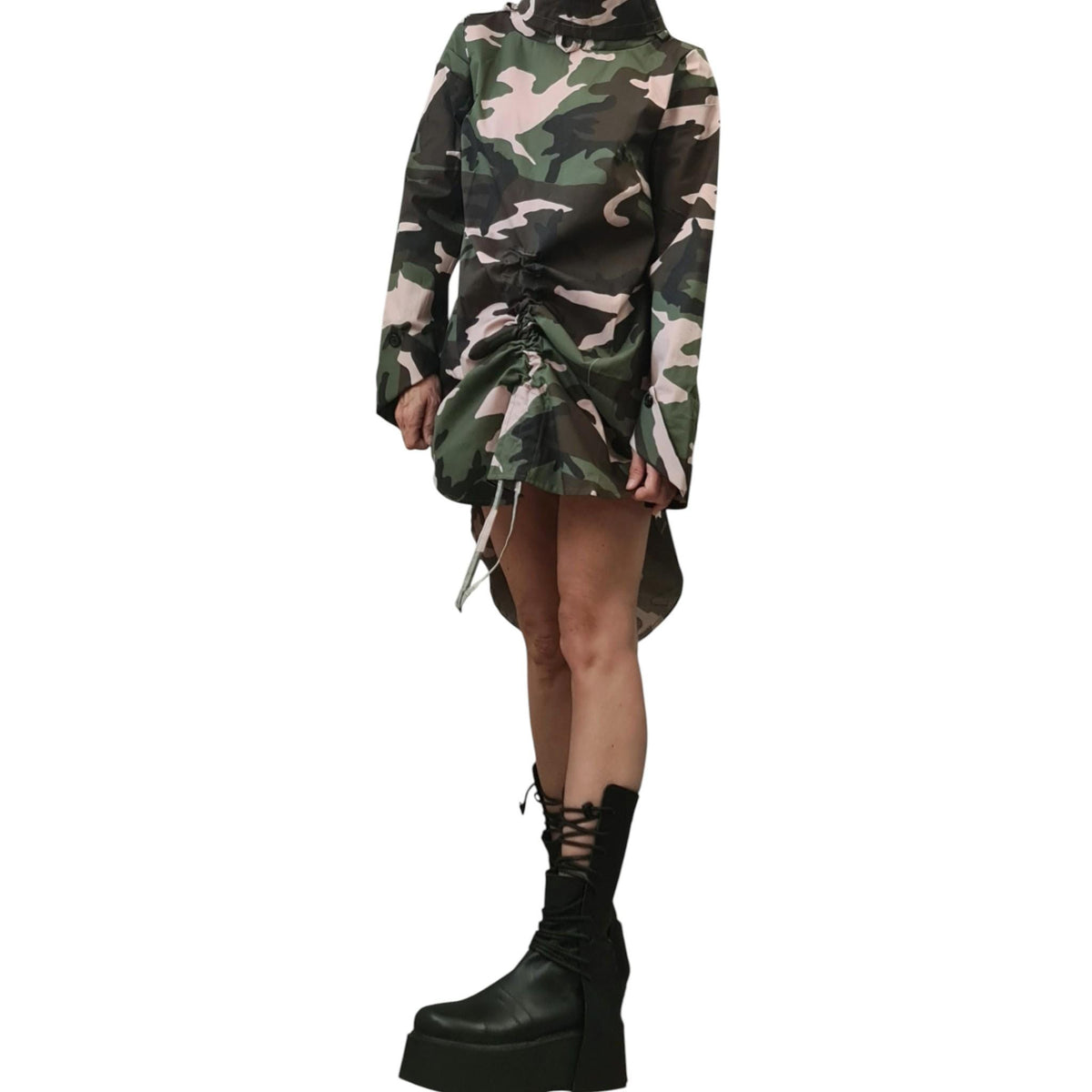 Camouflage Asymmetric Shirt Tunic | Adjustable Drawstring Details | handmade clothing | avant garde