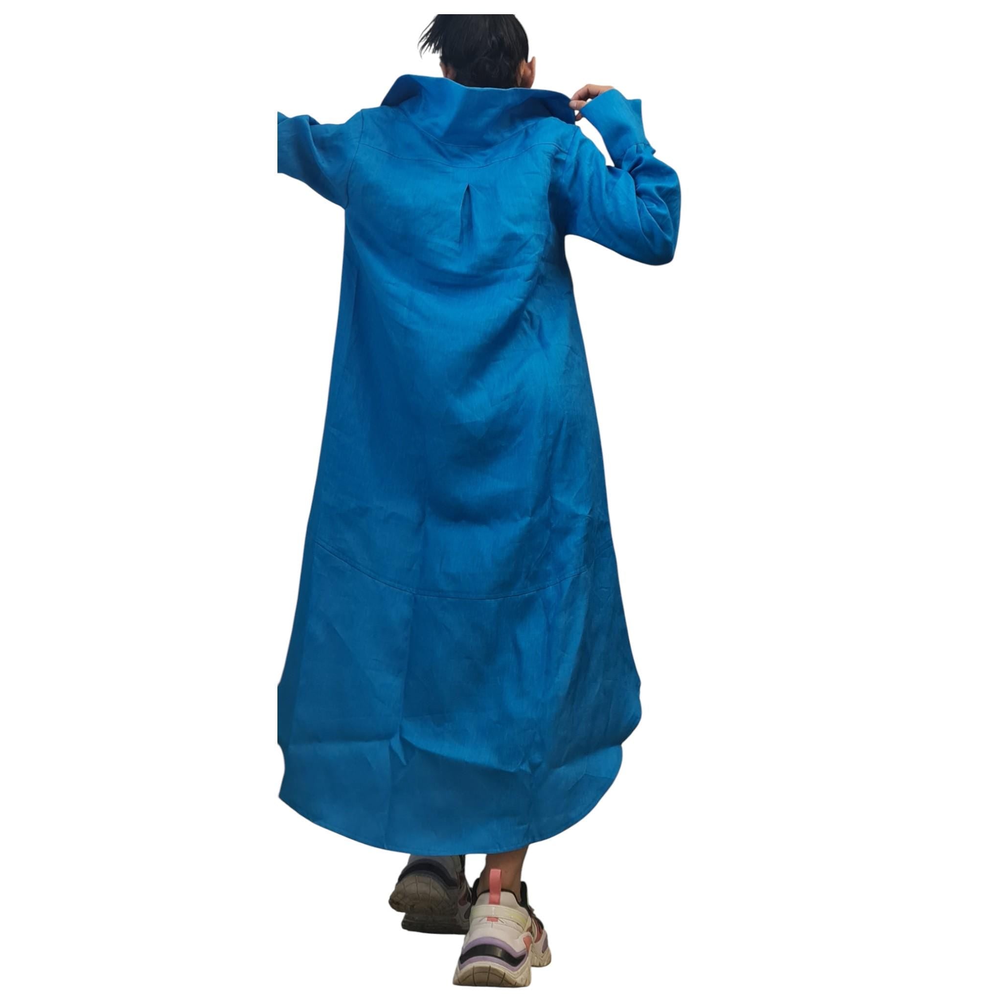 Turquoise Linen Shirt Tunic, High Low Beach Shirt Dress, Long Back Summer Top