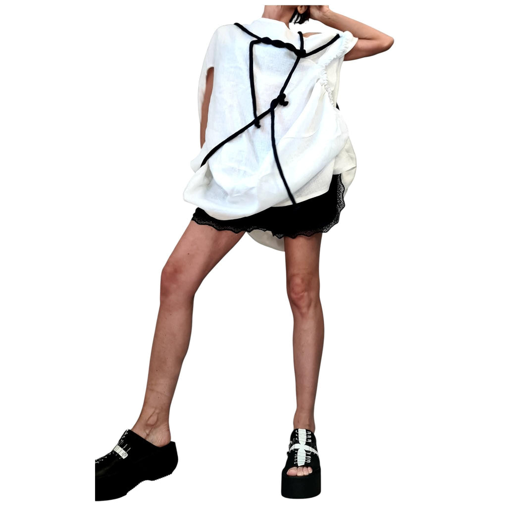 White Linen Tunic Dress, Adjustable Length, Plus Size Linen Clothing