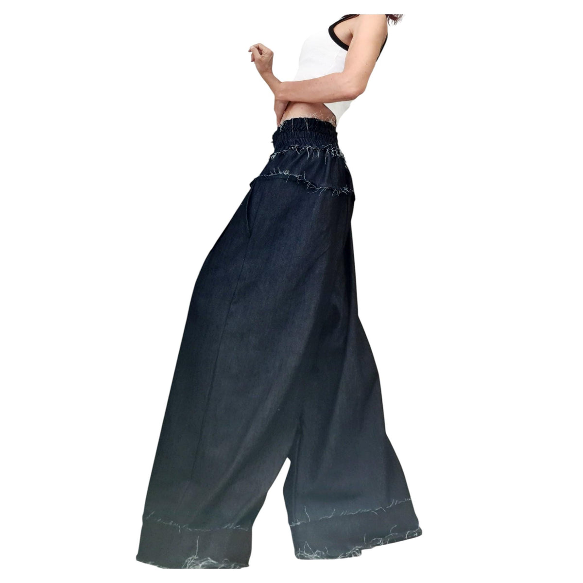 Avant Garde Denim Harem Pants, Women's Loose High Waist Trousers